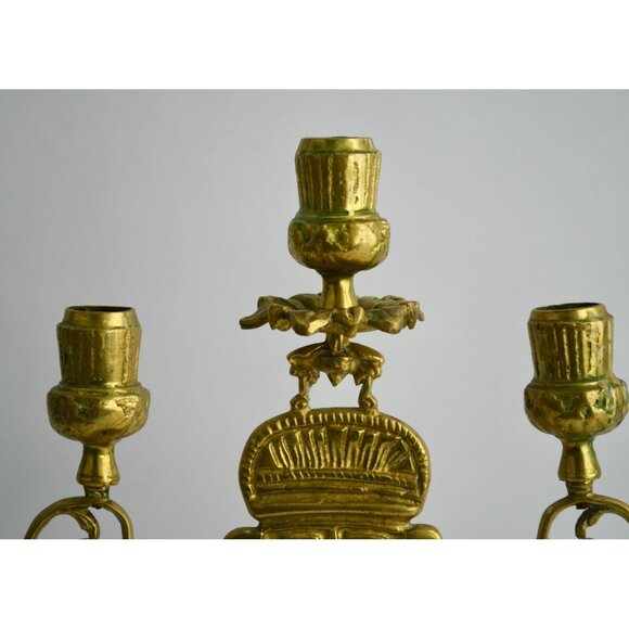 Vintage Brass Figural Candelabra 3-Arm Pre-Columbian Style Tribal Design Candle - Picture 3 of 14